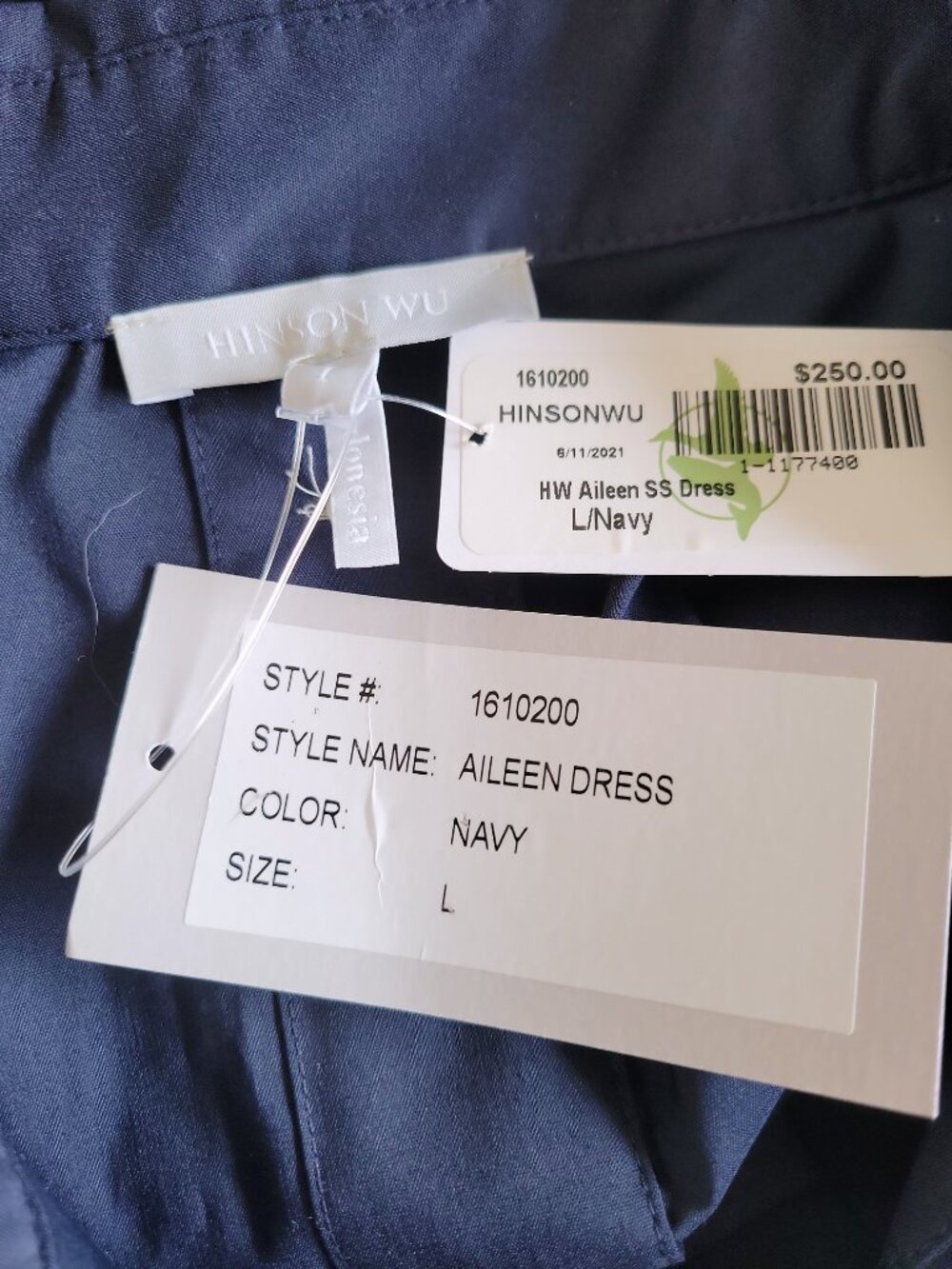 Hinson Wu NWT Navy Blue Aileen Short Sleeve Button Back Dress Women's Size L - Picture 12 of 13